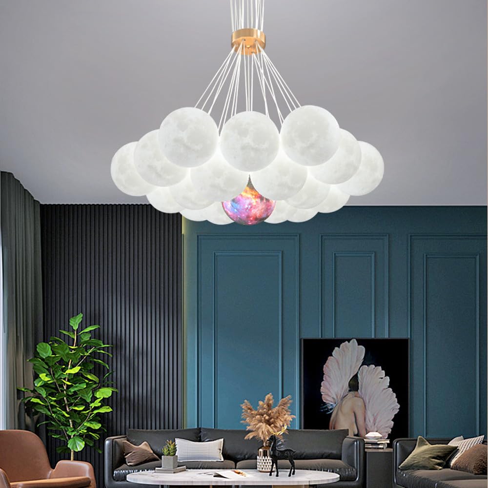 Luna Pianeta Terra Lampadario Decorazione della casa Lampada a sospensione a sfera di latte bianco Luce rosa a grappolo Lampadario a soffitto a bolle Sala da pranzo Lampada a sospensione a LED