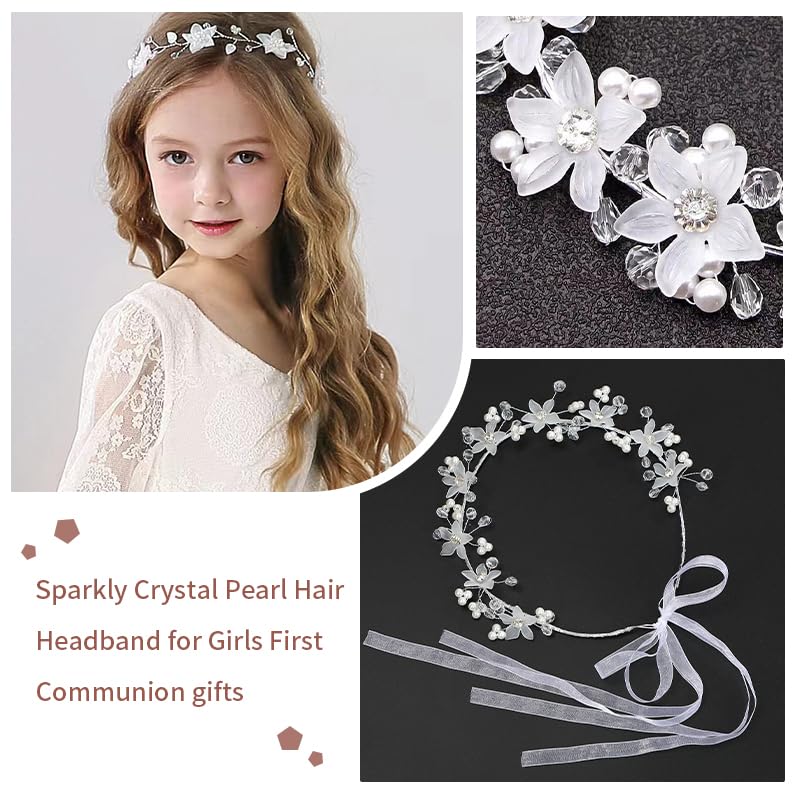 First Communion Veils Set 1st Communion Wreath Veil Pearl Bracelet Gloves Sock Accessories3