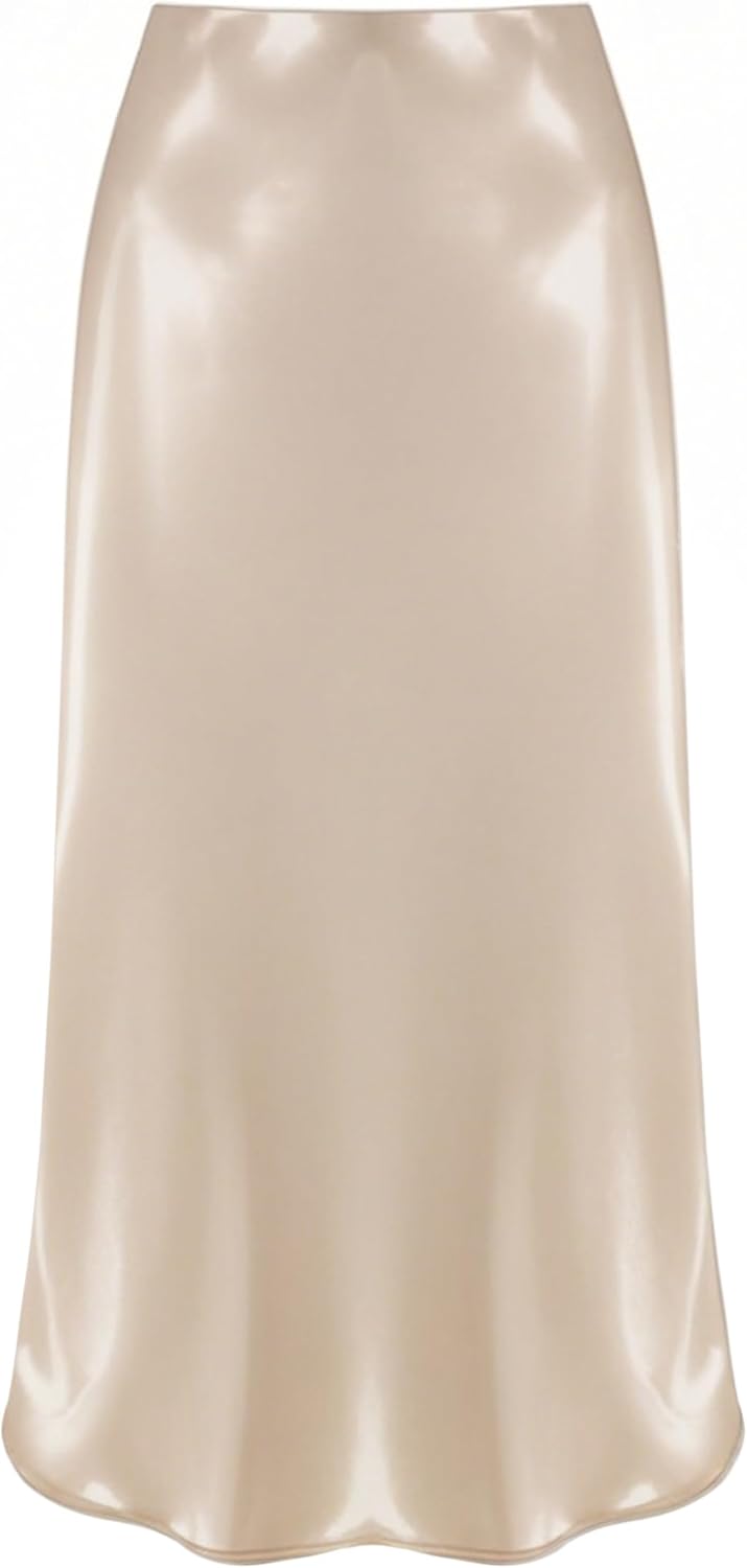 jascaela Womens Satin Silk Skirt High Waist Side Slit Skirt Casual A Line Midi Skirts - Image 7