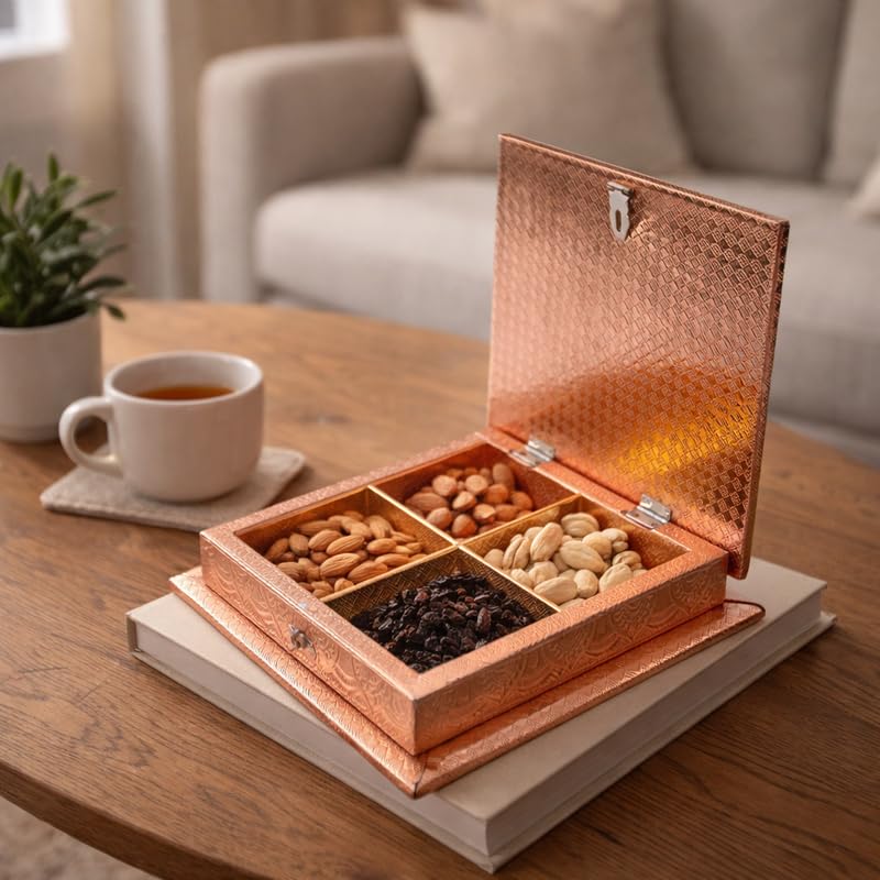 Image of Wooden Decorative Dry Fruit Box 8x8 Inch | Handcrafted Storage for Dry Fruits, Sweets & Snacks | Traditional Gift Box for Diwali, Wedding Return Gifts & Festive Decor