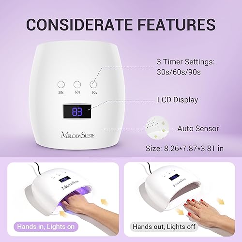 Miniatura 6 de MelodySusie P-Plus30I - Lámpara de uñas profesional LED UV, secadora de uñas de alta eficiencia con 3 temporizadores y base desmontable que cura