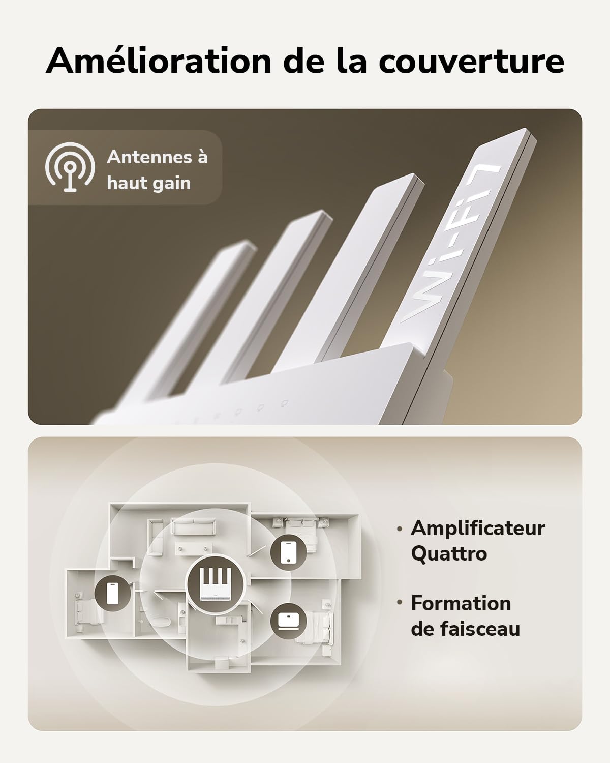 Routeur Wi-FI 7 Double Bande BE3600 Cudy WR3600E avec 4 Ports Gigabit, processeur quadricœur 2,0 GHz, 4 antennes, Client et Serveur VPN, Application Cudy et contrôle Via Le Cloud