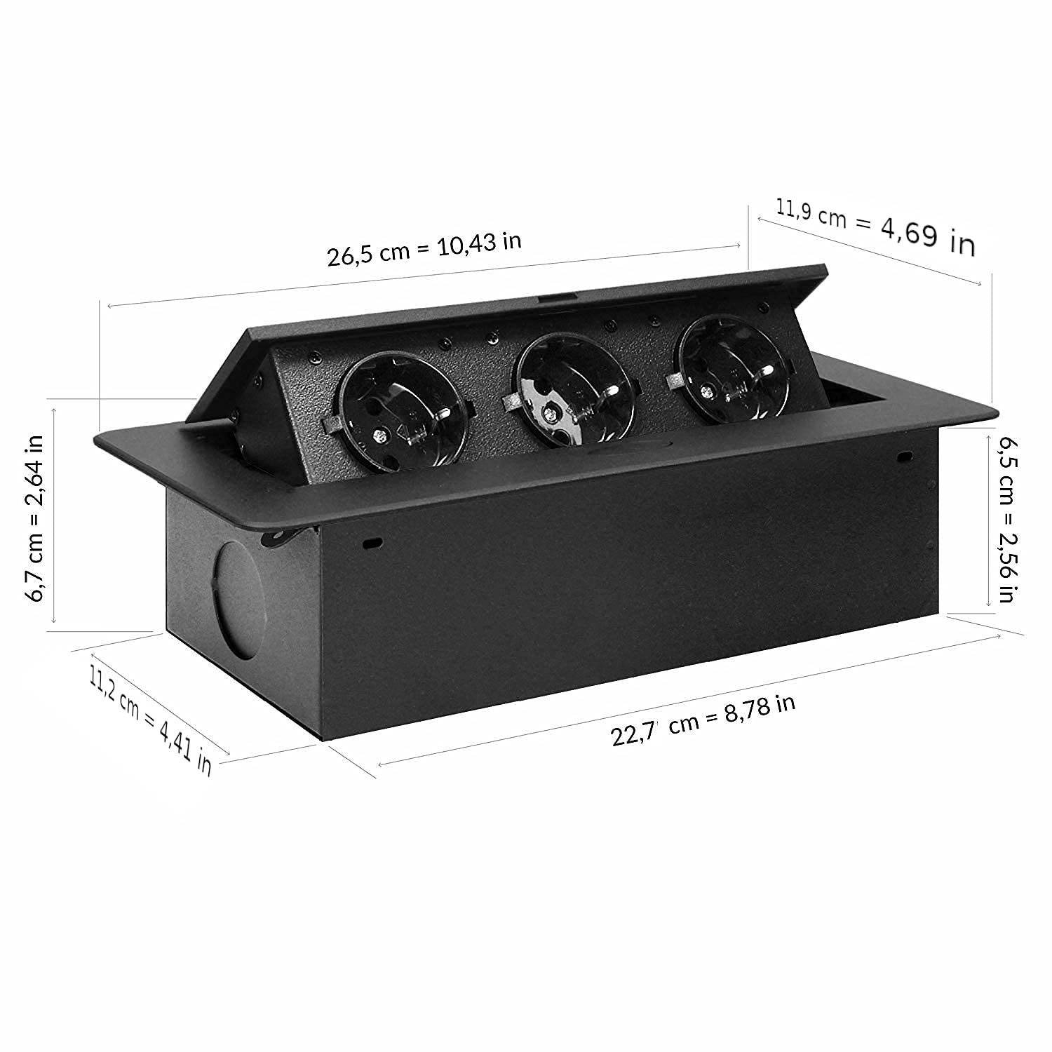 Orno AE-1336/B(GS) Bloc Multiprise Electrique Encastrable Escamotable 3 Prises 2500W, Prise Allemande (Noir)