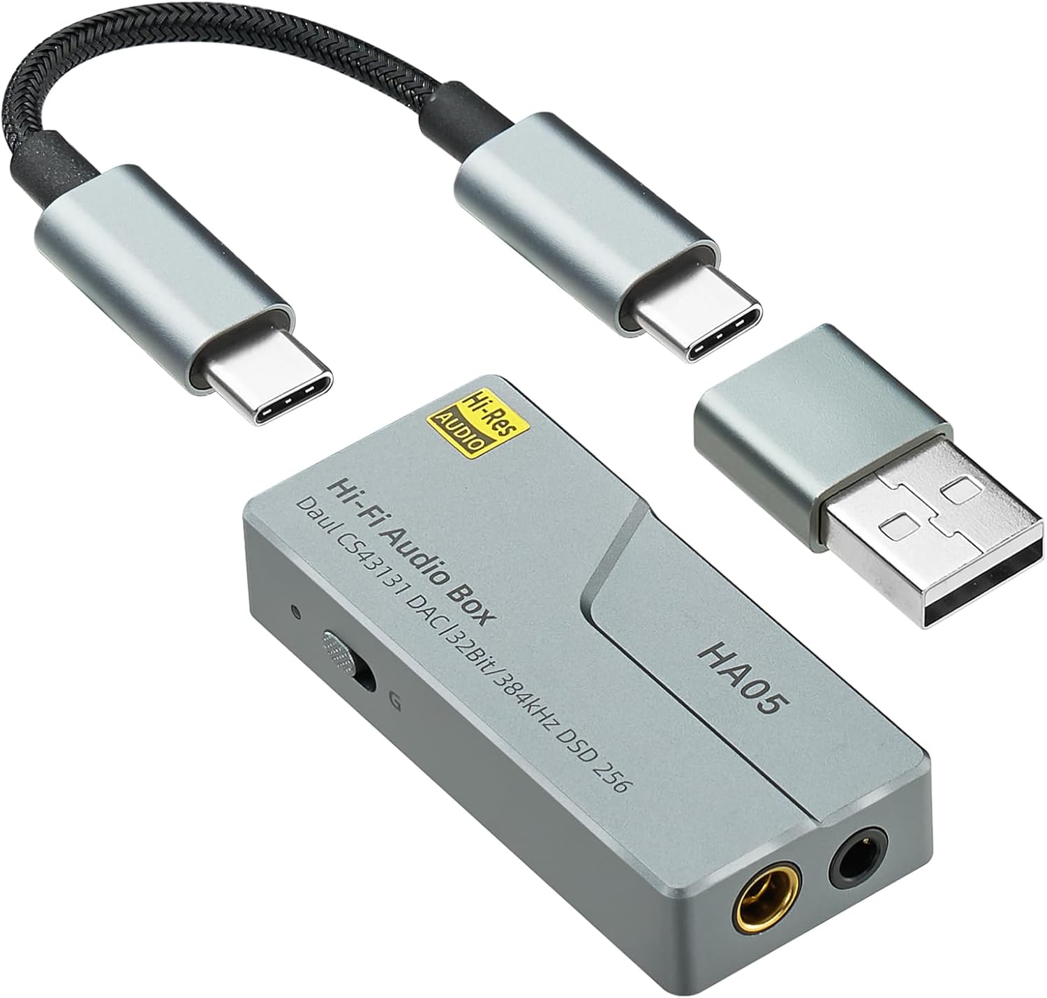 Upgraded HA05 Portable USB C DAC Headphone Amplifier, HiFi 32Bit/384kHz DSD256 Dual CS43131 Decoder Mini DAC Amp Dongle, 3.5mm/4.4mm Balanced Outputs, Audio Adapter for Phones/PC/Laptops/Tablets silver