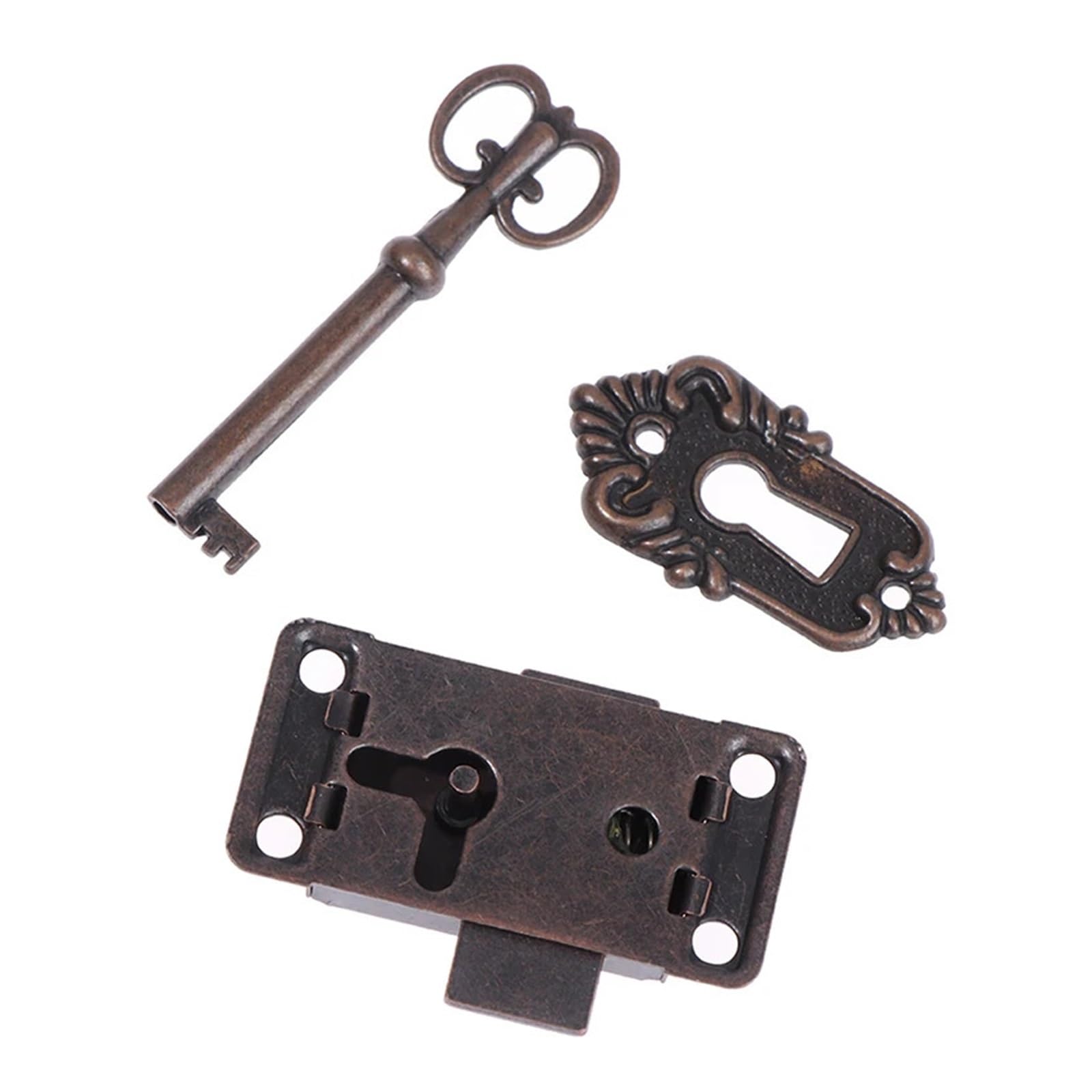 Antique Iron Door Lock Drawer Jewelry Wood Box Cabinet Wardrobe Cupboard + Key Furniture Hardware for Cabinets(Red Bronze)