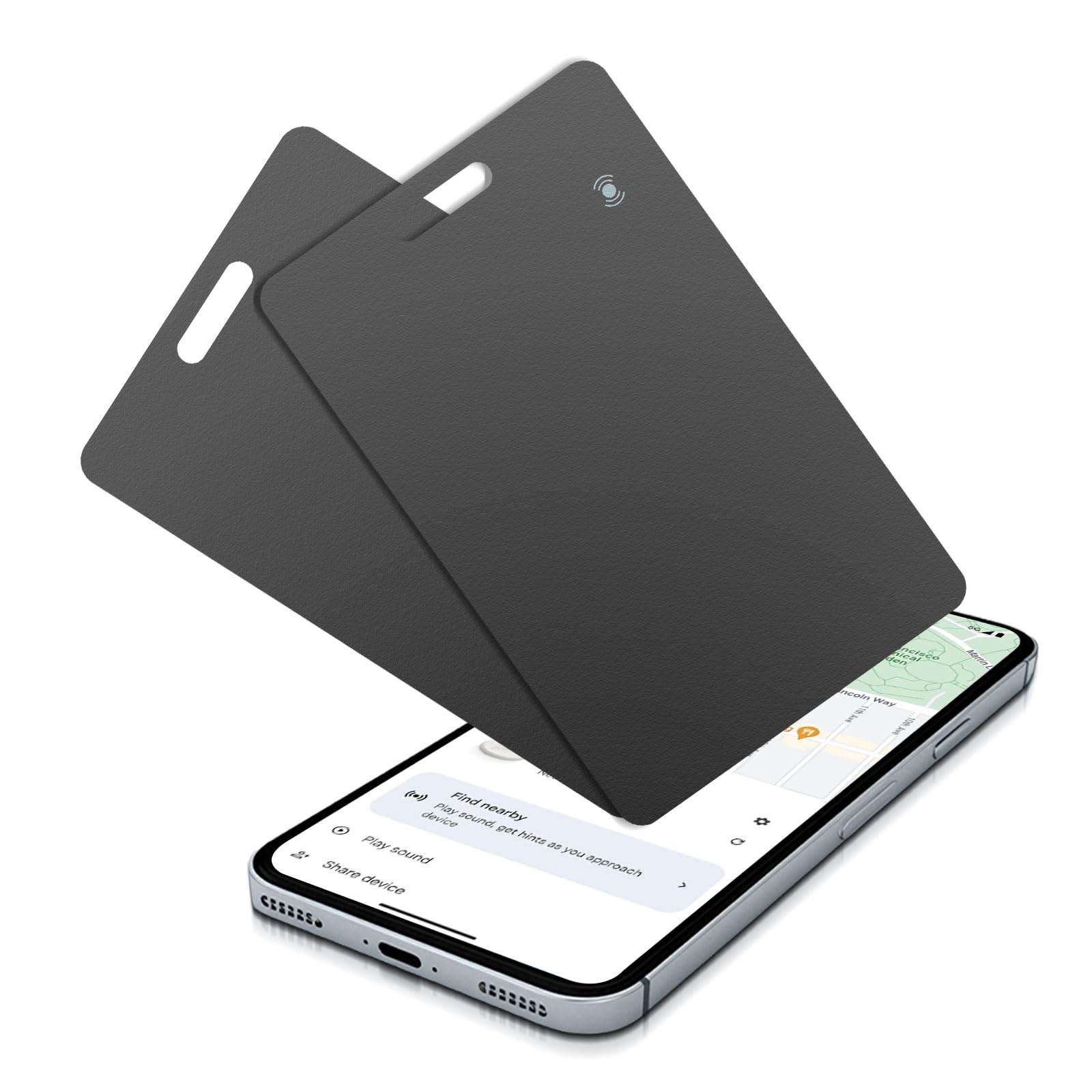 2er Set Dünne Wallet Tracker Karten für Android - Kabellos Wiederaufladbar, Google Find My Device Kompatibel (Schwarz)