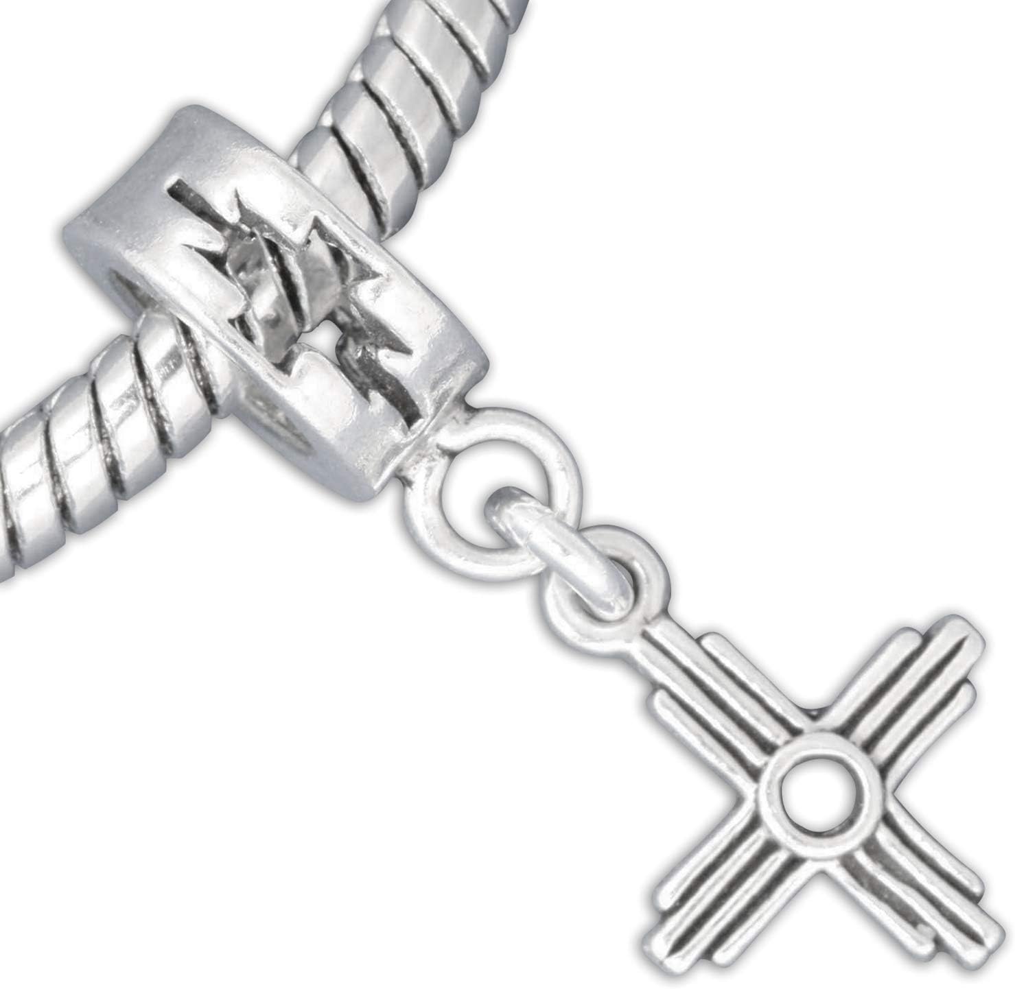 New Mexico Zia Sun Symbol 925 Solid Sterling Silver European Charm Dangle Bead Bracelet Jewelry Making Supply