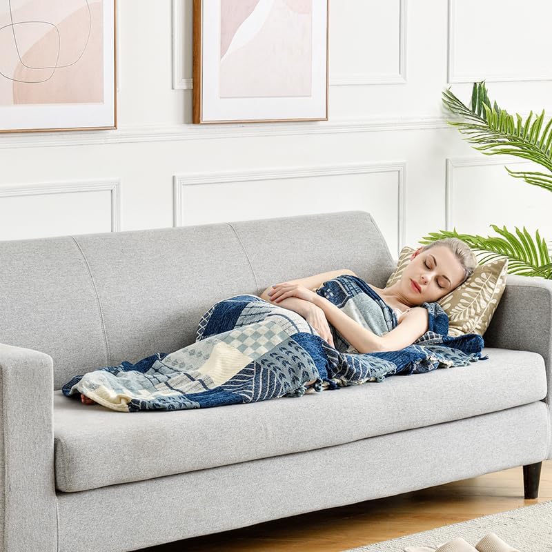 Miniatura 6 de MayNest Mantas tribales bohemias, reversibles, coloridas, rojo, azul, bohemio, hippie, felpilla jacquard, fundas de manta de tela jacquard para