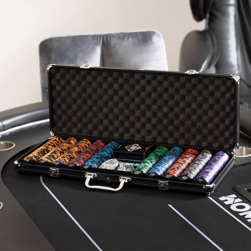 Home Deluxe Pokertisch mit 8 Stühlen Double UP LED Beleuchtung Getränkehalter 215x106x78 cm Hellgrau Spieltisch