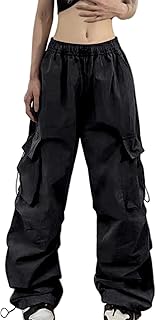 Comprar Celanisai Pantalones cargo para mujer, holgados, pantalones de pierna ancha, Y2K, hip hop, ropa de calle, elásticos, cintura alta, parachute, pantalones con goma elástica, pantalones de pista 90, pantalones de