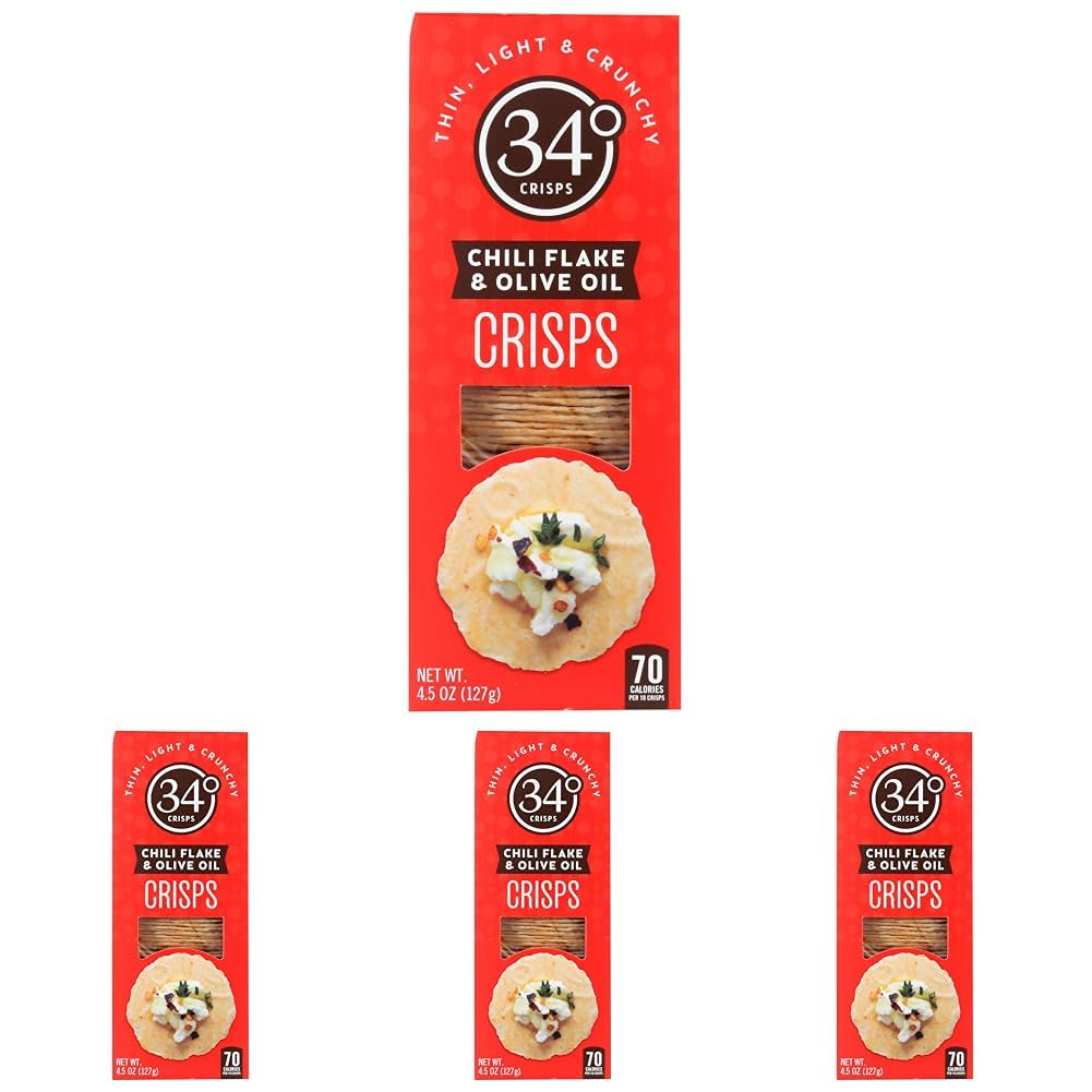 34 Degrees Chili Flake & Olive Oil Crisps, 4.5 OZ (Pack of 4)
