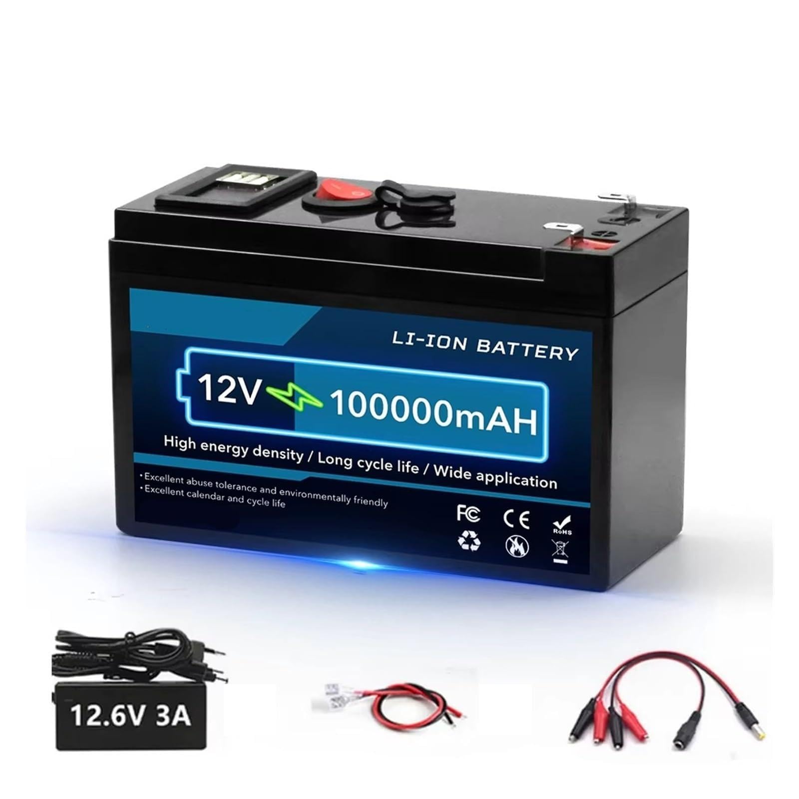 Batteria Al Litio Ricaricabile 12V 150Ah LiFePO4 BMS Integrato | For cavalcare giocattoli Pannelli solari Ecoscandagli Ruote elettriche(100Ah charger)