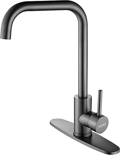 Miniatura 7 de Grifo de fregadero de barra cuadrada, mezclador de barra de un solo mango con placa de cubierta de 3 agujeros, grifos de queso de acero inoxidable