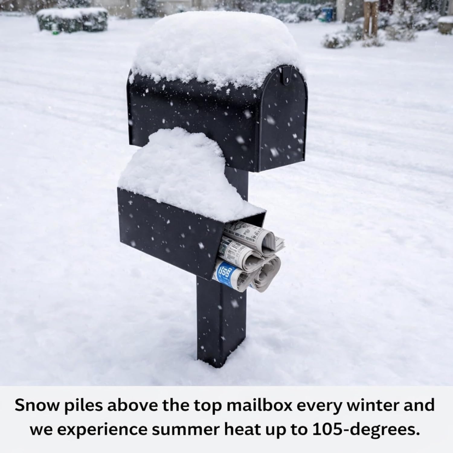 Zonon Newspaper Holder Black Medium Newspaper Box Weatherproof Heavy Duty Mailbox Accessory with Adjustable Bracket Rustproof Metal Outdoor Magazine Delivery Box for Post Mounted Mailbox