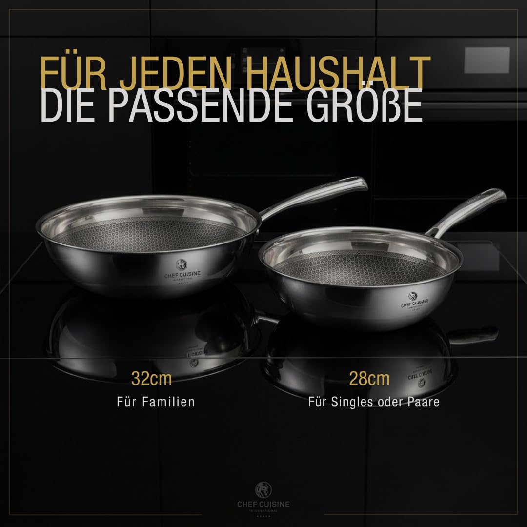 Wokpfanne 28cm Edelstahl Honeycomb Keramikbeschichtung Antihaft Induktion | Kratz-/schnittfest, Antihaft, hohe Wärmeleitfähigkeit, Edelstahlwaben schützen die Keramik, Induktion, spülmaschinengeeignet