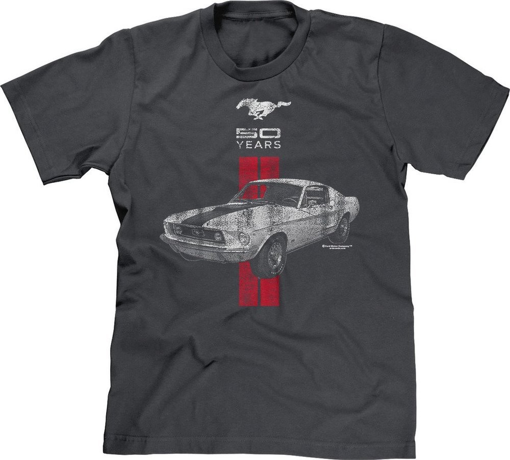 Mens T-Shirt Mustang 50 Years Red White Ford Shirt