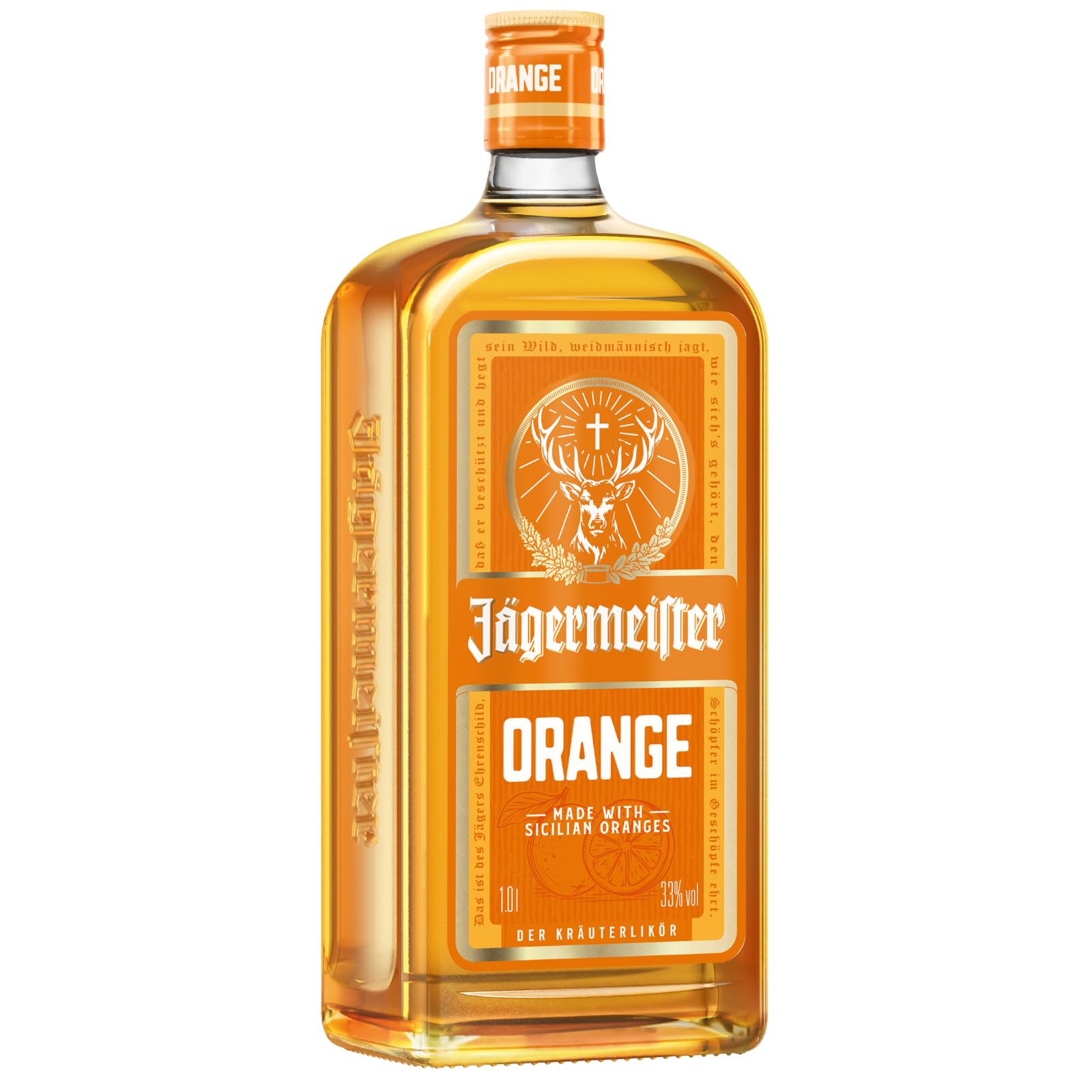Jägermeister ORANGE – 1 x 1l Premium Kräuterlikör 33% Vol. – Fruchtig-frisch mit Citrusöl-Extrakt aus sonnengereiften sizilianischen Orangen – 56 erlesene Kräuter – Das Original aus Wolfenbüttel