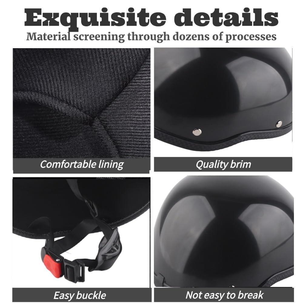 Casco Mezzo Moto Vintage, Casco KIMISS Retro Open Face Scooter Summer Half Face Helme Half Shell Helmet per Cruiser Scooter Riders (Nero brillante)