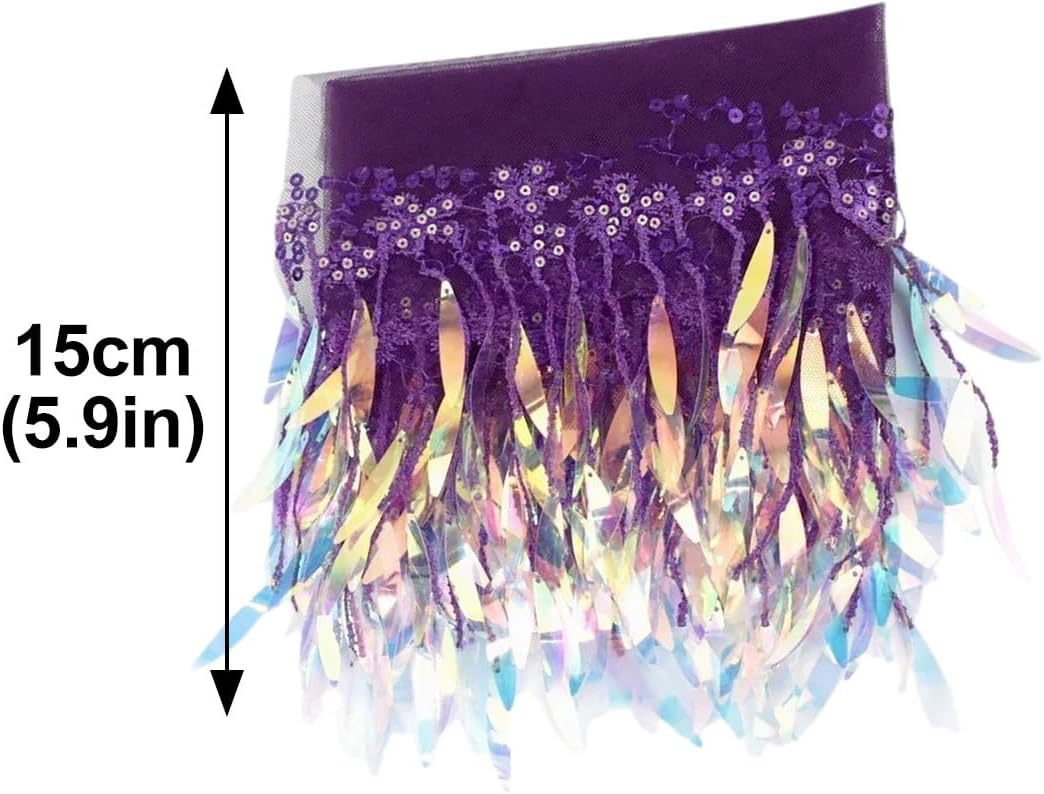 3yards 5.9inch Wide Shining Glitter Fringe Trim, Sewing Trim Fringe for Clothes Curtain Dress Decoration - Purple