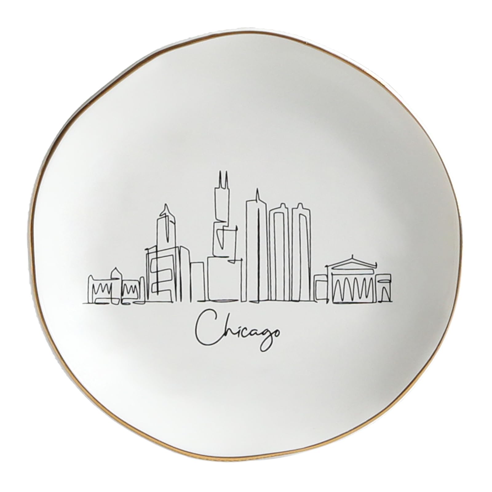 COLLECTIVE HOME - Skyline Jewelry Dish, Ceramic Trinket Dish, Landscape Jewelry Tray, Decorative City View Plate for Rings Earrings Necklaces Bracelet Watch Keys (Chicago)