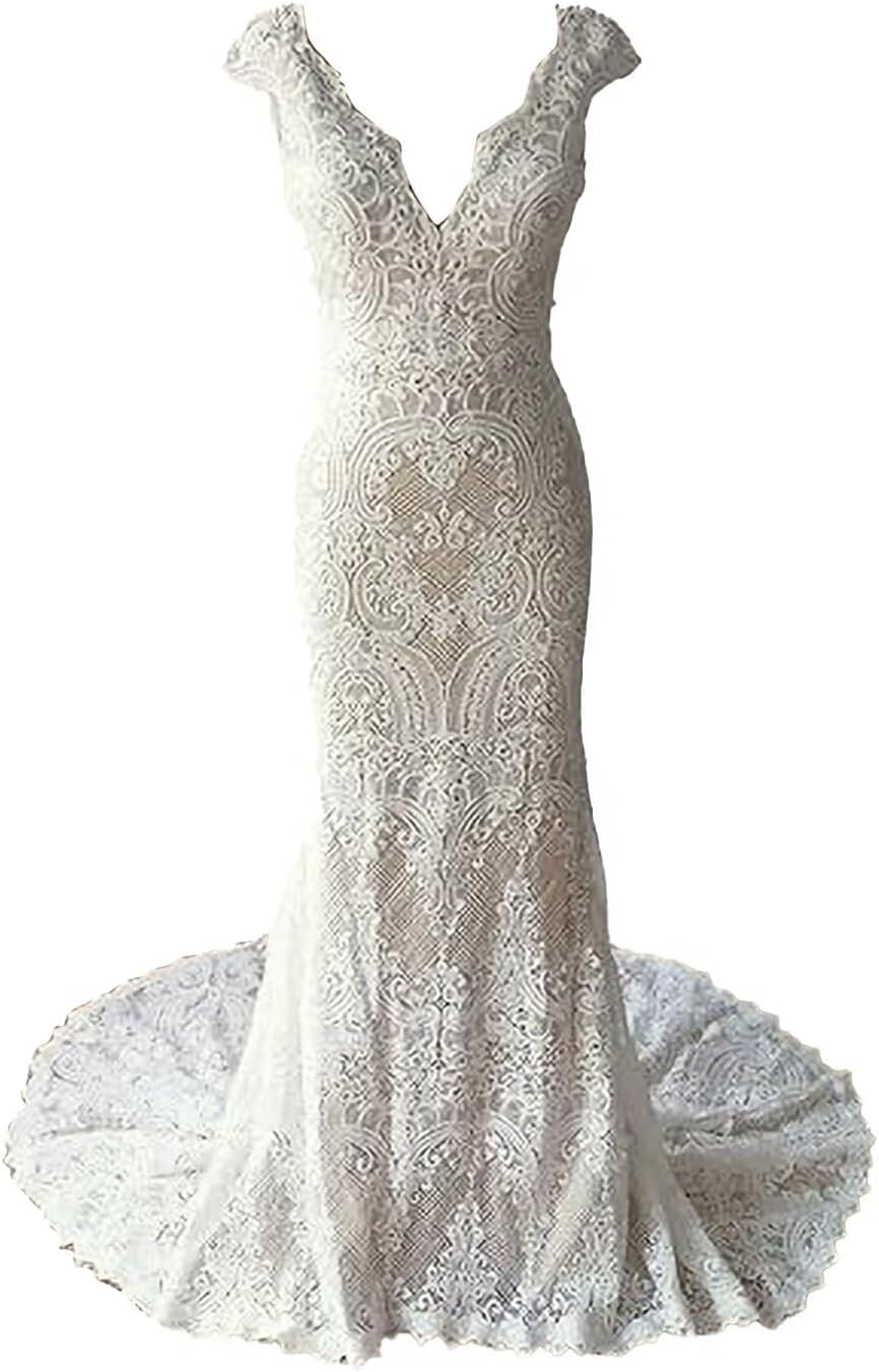 Women's Lace Wedding Dresses for Bride 2024 Ball Gowns Sweetheart Mermaid Tulle Tiered Wedding Dress for Garden/Outdoor