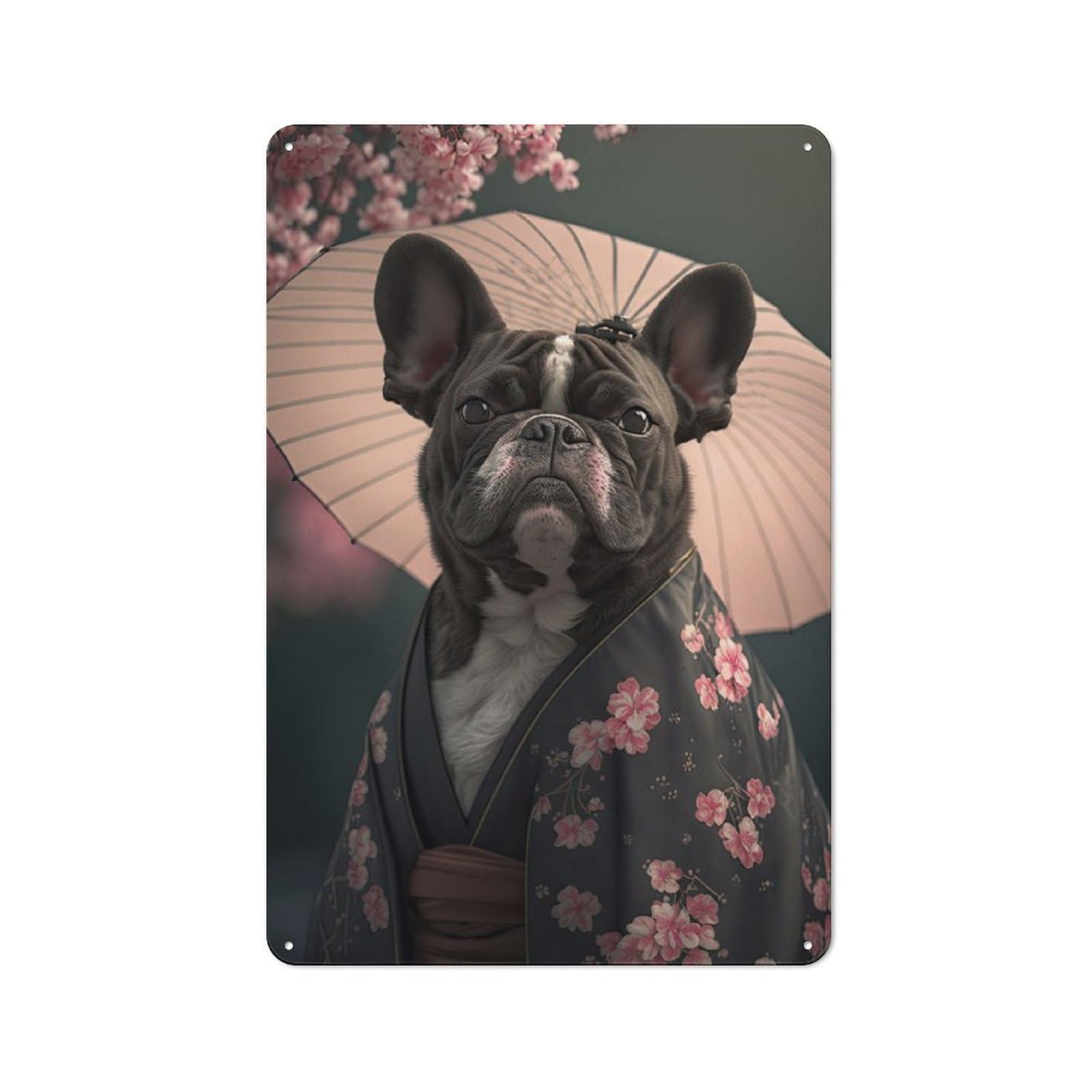Junmoney French Bulldog Kimono Country Vintage Metal Wall Decor 30X20cm, Country Metal Sign For Kitchen, Cottage, Porch Or Garden Room