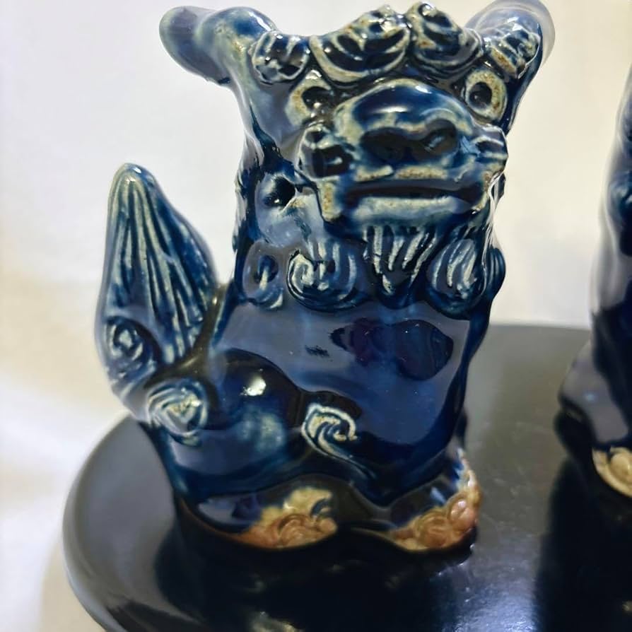 Amazon.co.jp: 沖縄 魔除獅子 シーサー2体セット置物 沖縄伝統美術