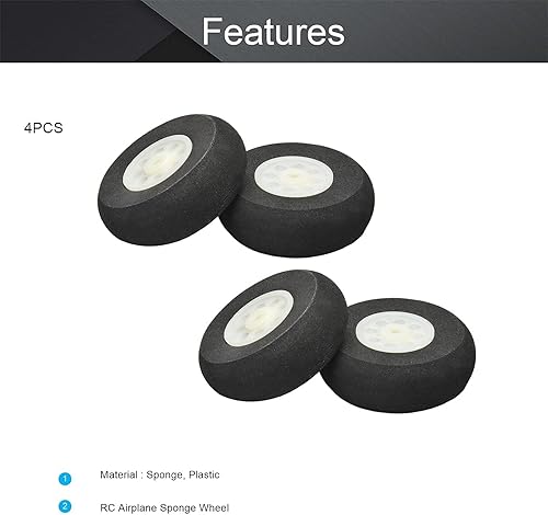 Miniatura 3 de Bettomshin Ruedas de avión RC, 4 piezas de 1.97 pulgadas de diámetro RC neumáticos y ruedas, repuesto de rueda de espuma de avión para bricolaje,
