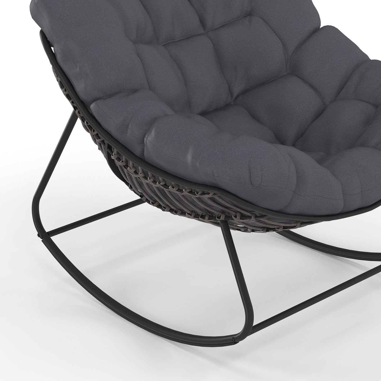 IDMarket - Fauteuil de Jardin à Bascule LOA Effet rotin Gris avec Coussin Gris