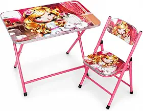 Conjunto Mesa Infantil com Cadeira Dobrável, para Crianças, Compacto e Portátil,Rosa
