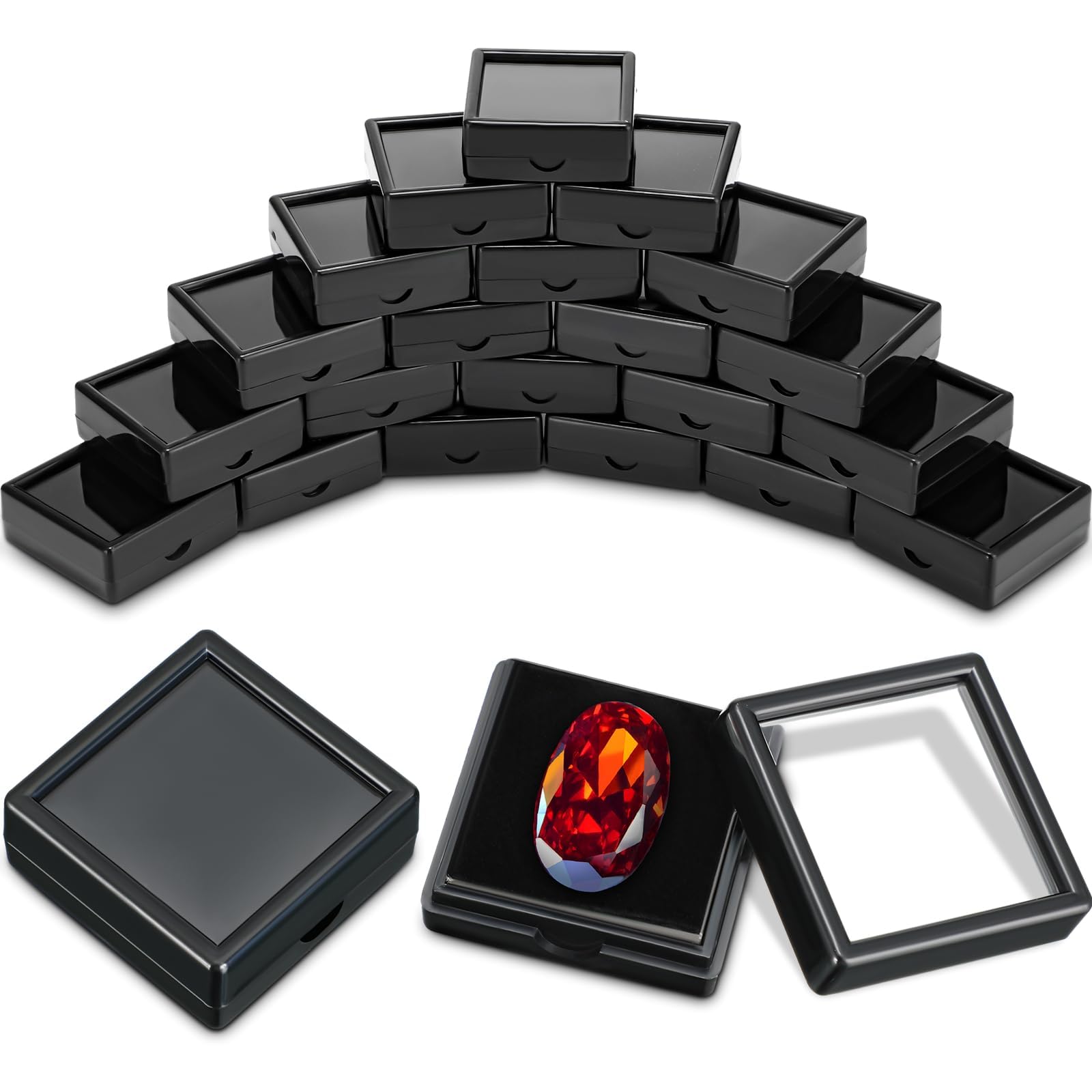 NALACAL 30Pack Black Gemstone Display Box 1.57'' x 0.6'' Jewelry Box Container with Clear Top Lids for Gems, Coins, Festival Wedding Jewelry Packing