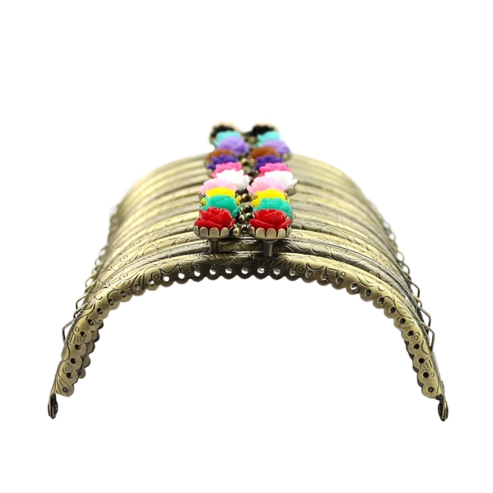 PVUVTNAHW 10pcs 12.5CM Candy Rose Flower Head Metal Purse Frame Antique Bronze Coining Pattern Kiss Clasp Bag Accessories
