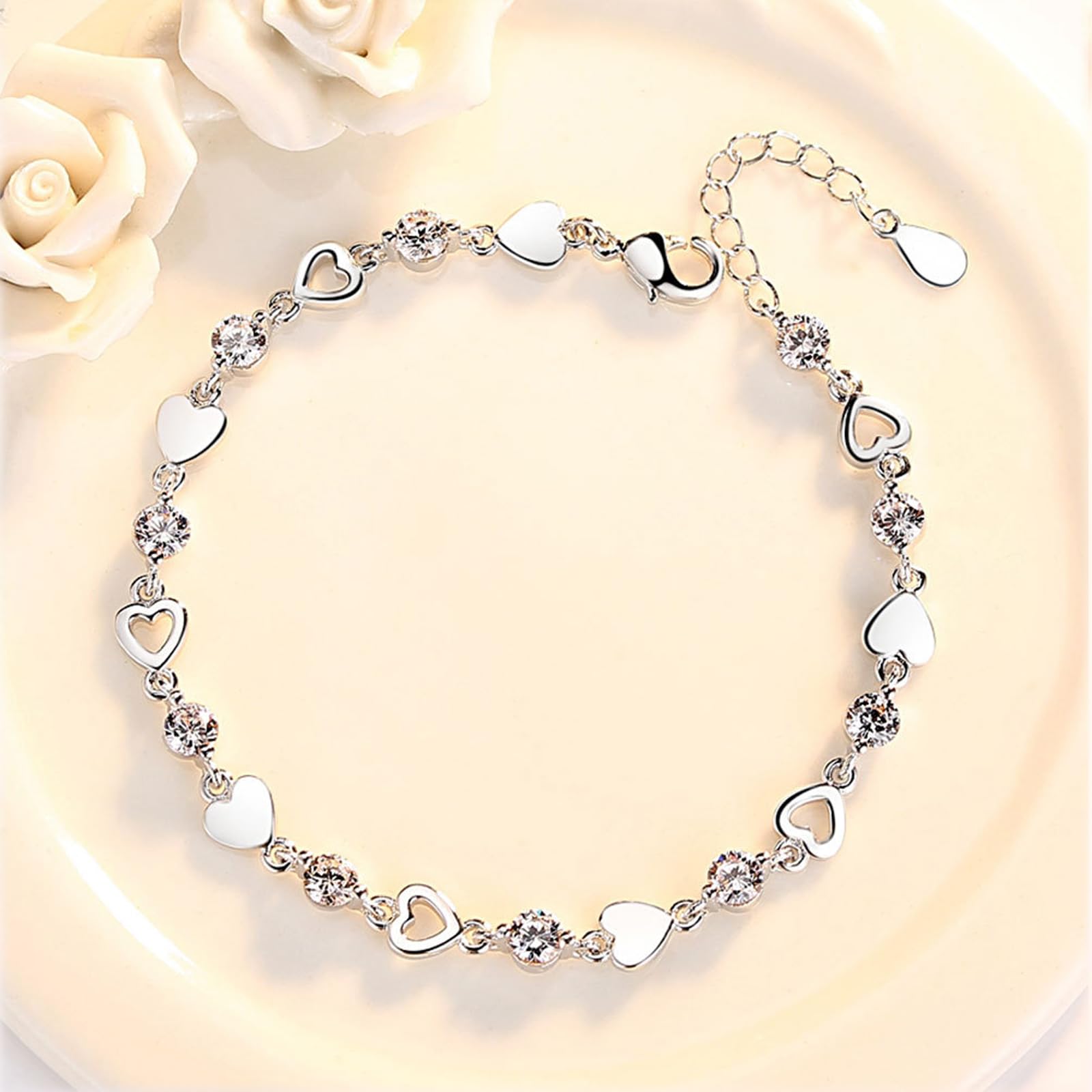 Braccialetto Donna del Cuore per Le Donne Gioielli Regolabili Carino Minimalista Regalo Trendy Fashion Accessory-Bianco