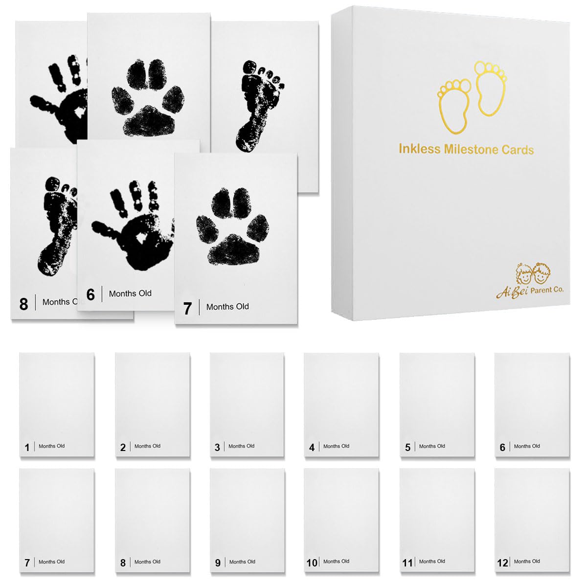 Kit Empreinte Bébé Sans Encre 14 cartes Milestone 1-12 mois