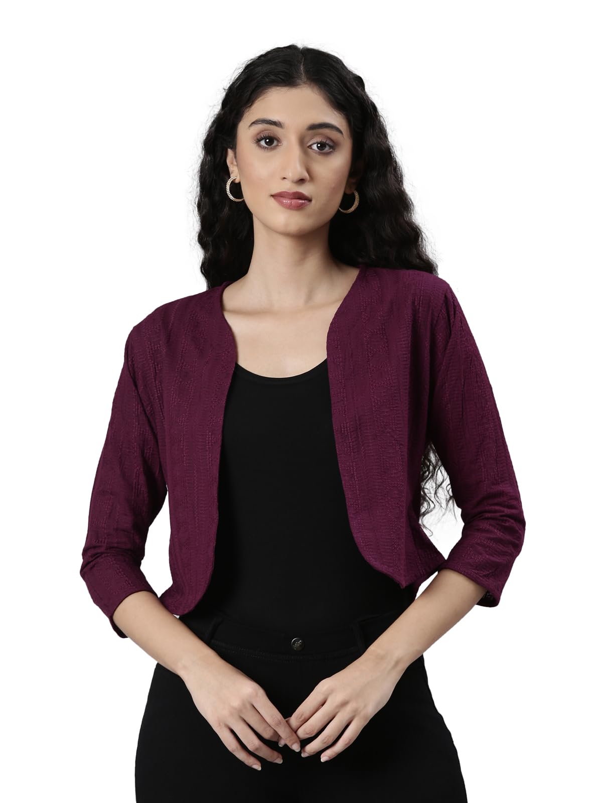 twin birds Solid Shrug top for Women | Cropped Length with 3/4 Sleeves | Cotton lace-picture-21