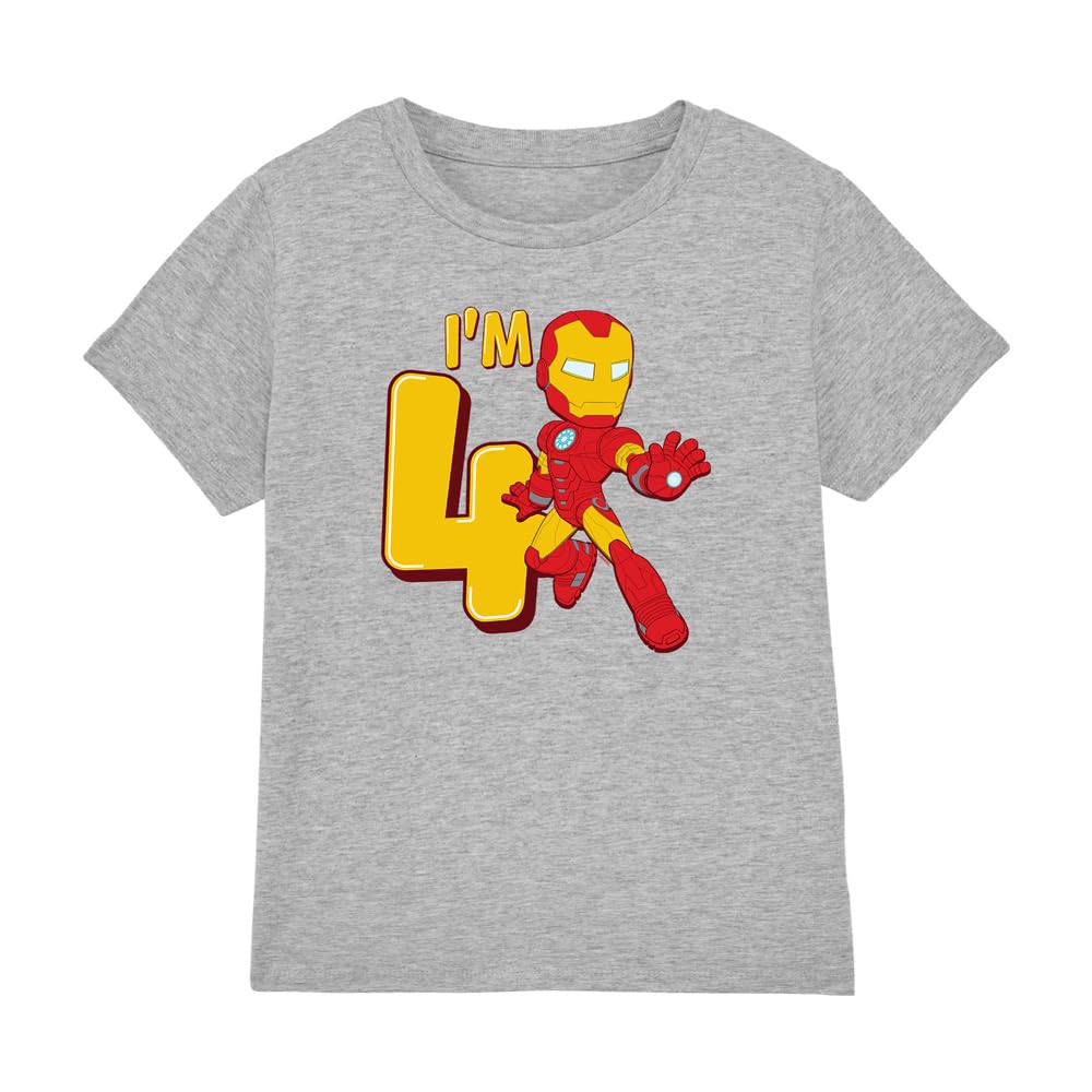Iron Man Boys Cute Birthday 4 Unisex Kids T-Shirt, Athletic Heather, 9-10 Years UK