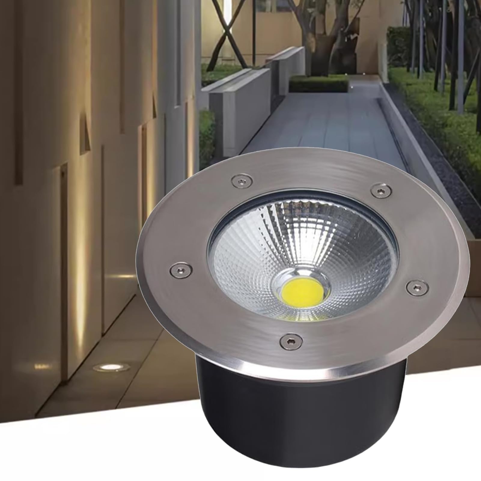 Reflektor LED - światło podziemne LED, zewnętrzne wbudowane reflektory AC 85-265V, wodoodporne oświetlenie ogrodowe i krajobrazowe IP65, zakopane reflektory COB (ciepły biały, 18 W)