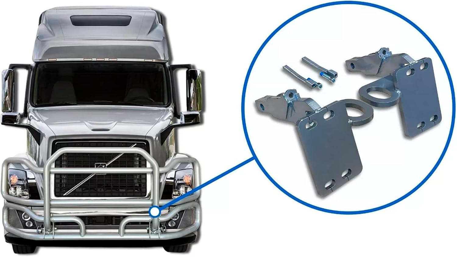 Bumper Deer Moose Brush Guard Ex-Guard Brackets Mounting Hardware Set Compatible with Volvo VNL 2004-2017 Plus Logo and Reflective Vest