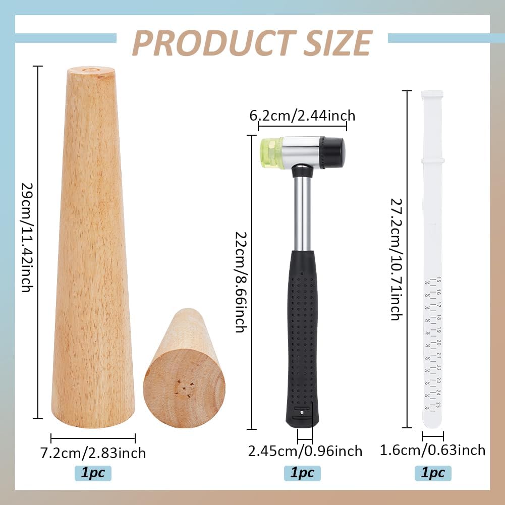 BENECREAT 3Pcs Wood Bracelet Mandrel Tool, Bangle Shaper Sizer Measuring Tool Kits with Rubber Jewelry Hammer for Jewelry Making Wire Wrapping - Image 2