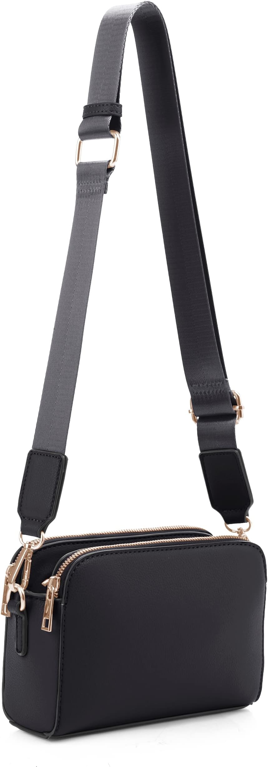 Crossbody Bags for Women Trendy Triple Zip Small Crossbody Camera Bag Purse with Wide Guitar Strap