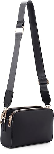 EVVE Bolsos cruzados para mujer, bolso cruzado pequeño de moda con triple cremallera para cámara con correa ancha para guitarra