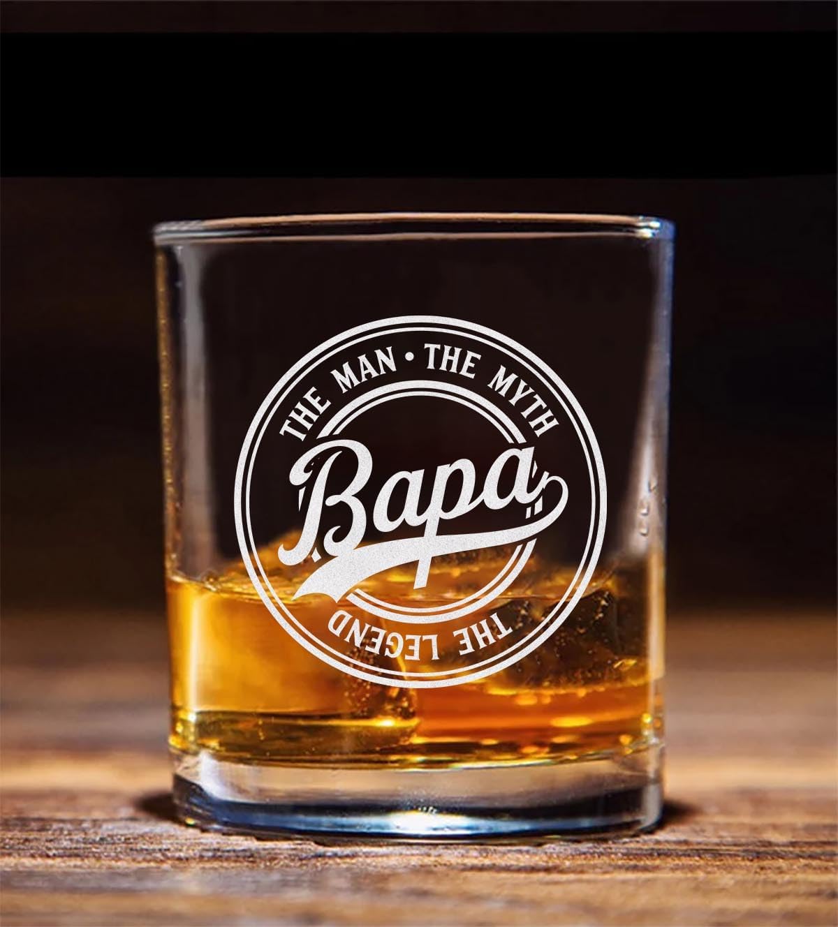 Bapa The Man The Myth The Legend Whiskey Glass, Gifts For Grandfather, Papa, Dad, Him, Christmas, Birthday, Father's Day For Bapa From Daughter, Son