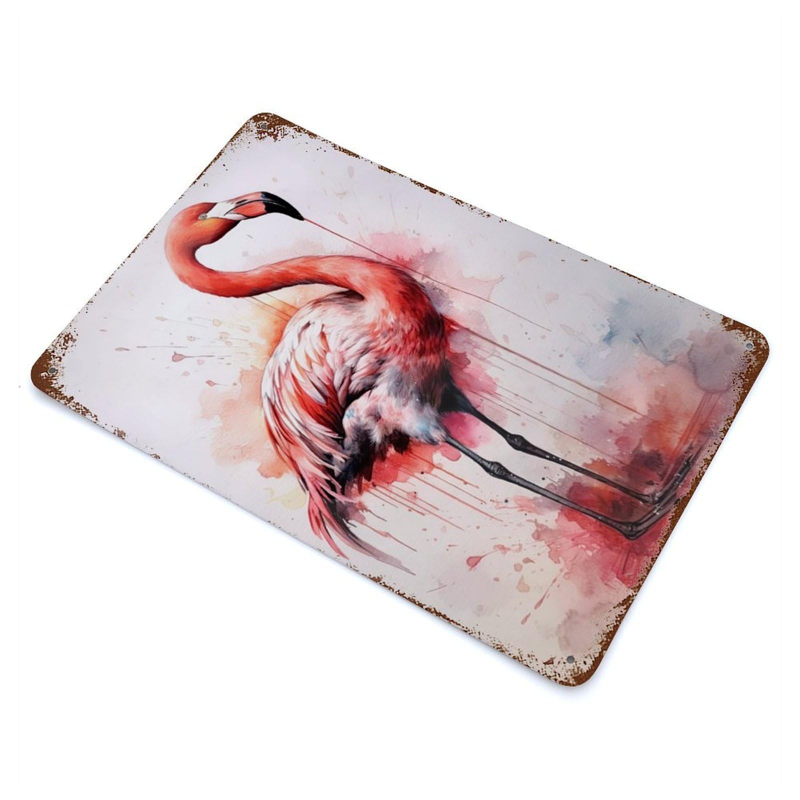 Flamingo Watercolor Vintage Wall Sign 11.8"x7.9", Rust Effect Metal Decor for Farmhouse, Kitchen And Entryway Decor