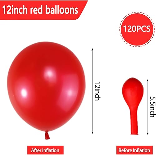 Miniatura 3 de Paquete de 120 globos de color rojo perla, globos brillantes de látex rojo real de 12 pulgadas para cumpleaños, boda, baby shower, Halloween.