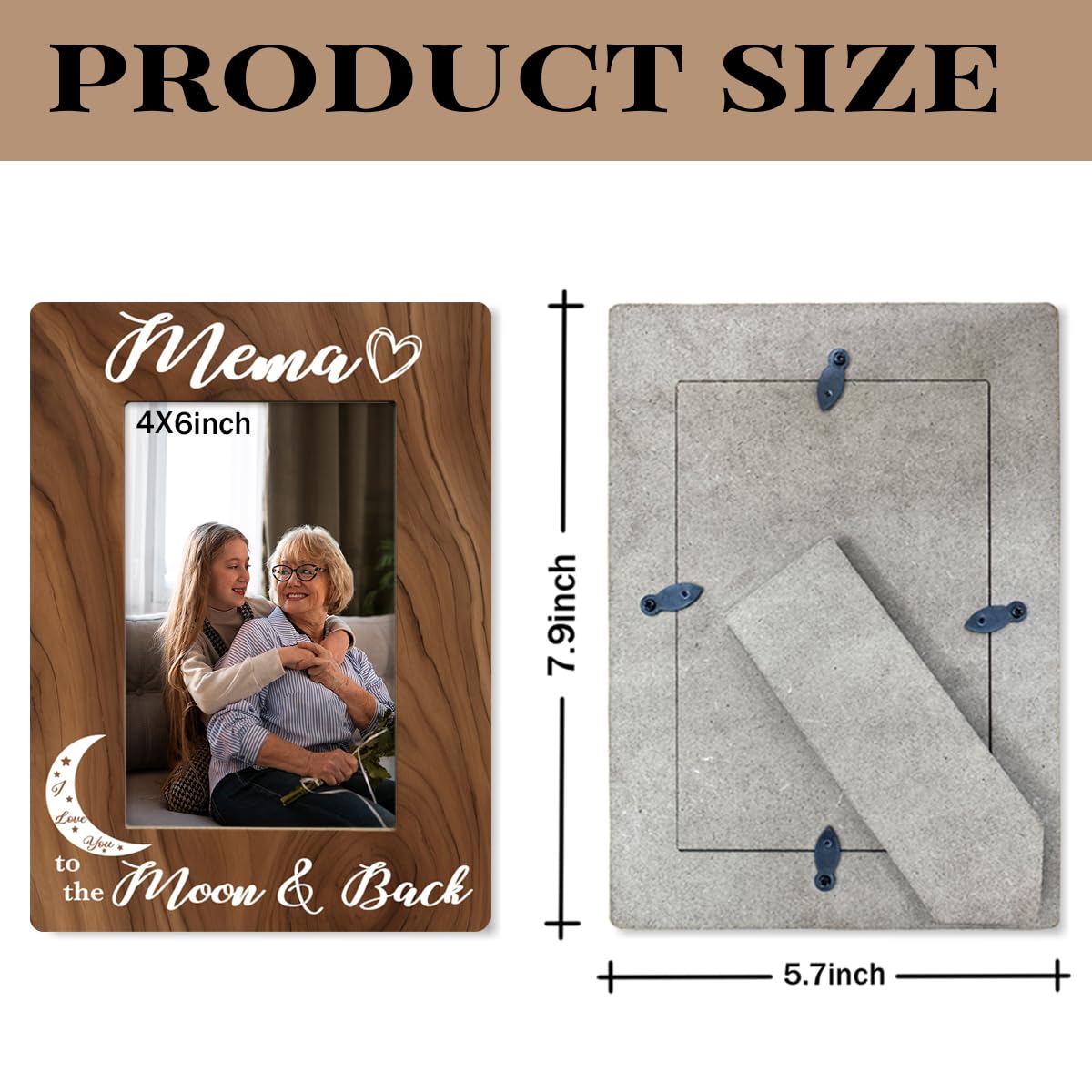 Mema Gift, Ideal Birthday Gift for Mema, Mother's Day Gift for Mema Grandma Mom, Mema I Love You to The Moon and Back Photo Frame, Holds 4 x 6 Inch Photo, Farmhouse Wooden Picture Frame Gift