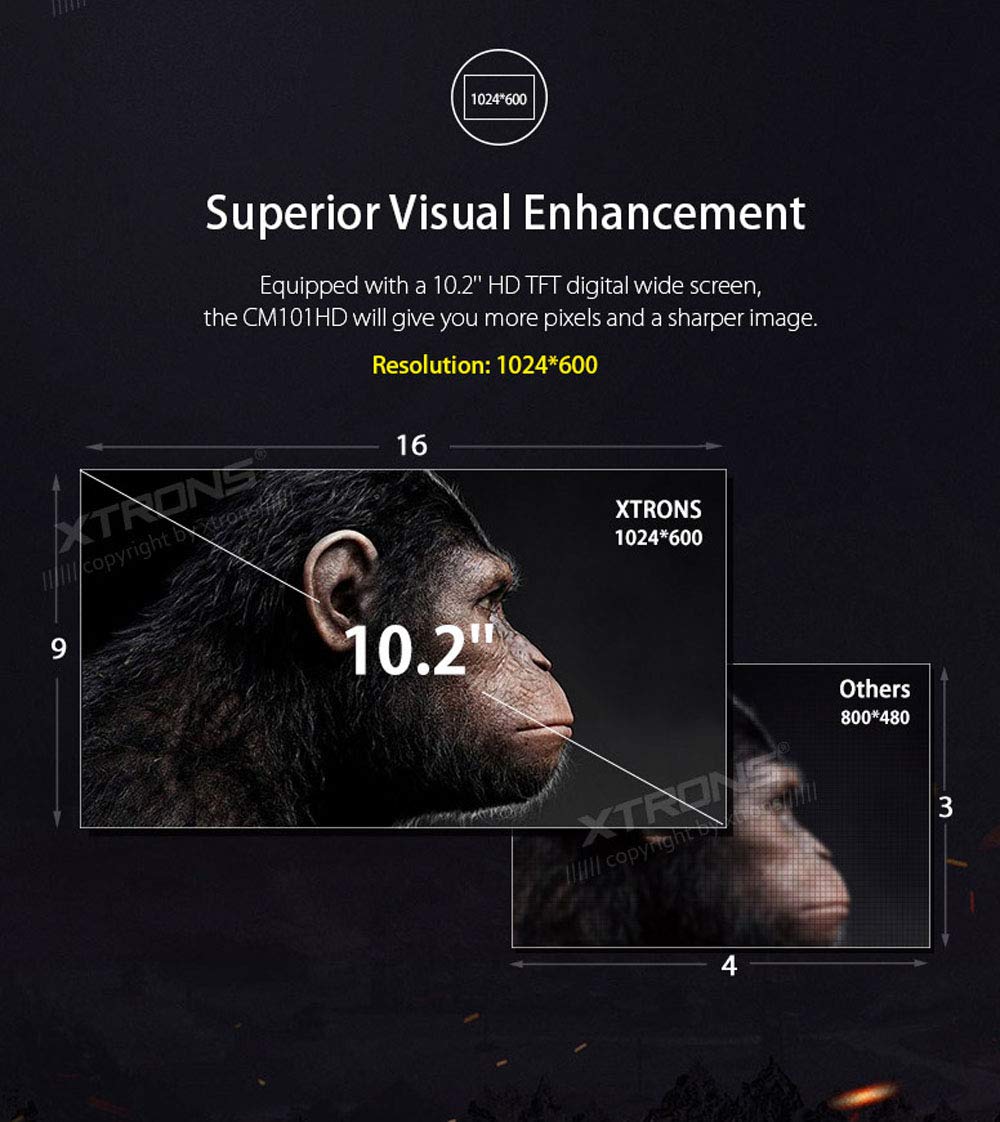 XTRONS Écran TFT numérique de 10,2 Pouces 1080p pour Voiture - Écran Rotatif à 180° - Port HDMI - Contrôle de Porte