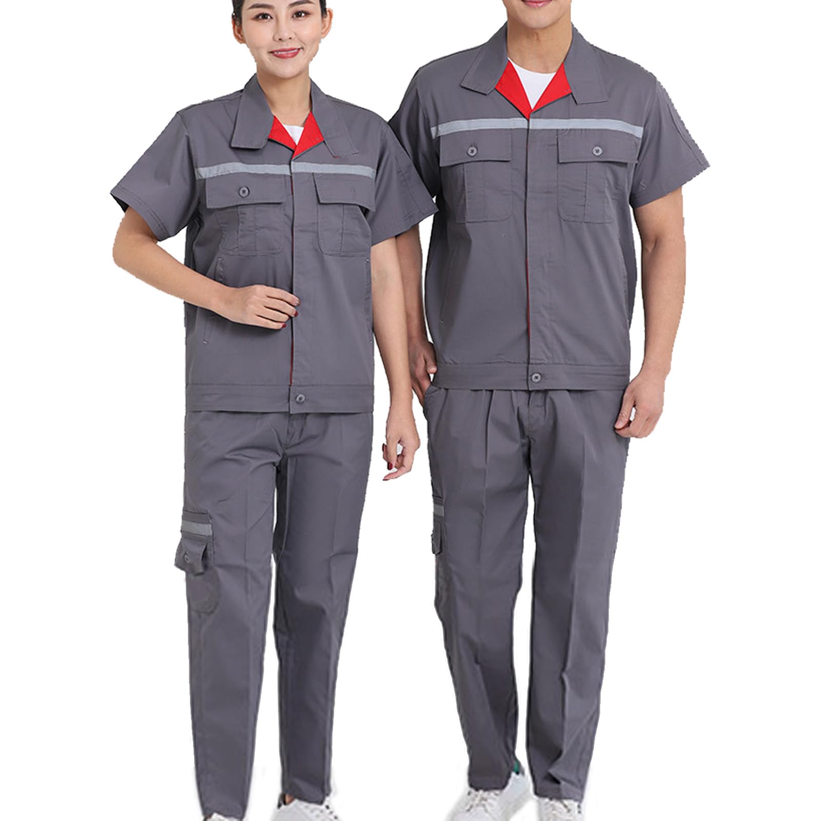 Mono De Manga Corta Para Hombres Mujeres Zip Trabajo Frontal General Taller De Reparación De Coches Uniforme Con Raya Reflectante