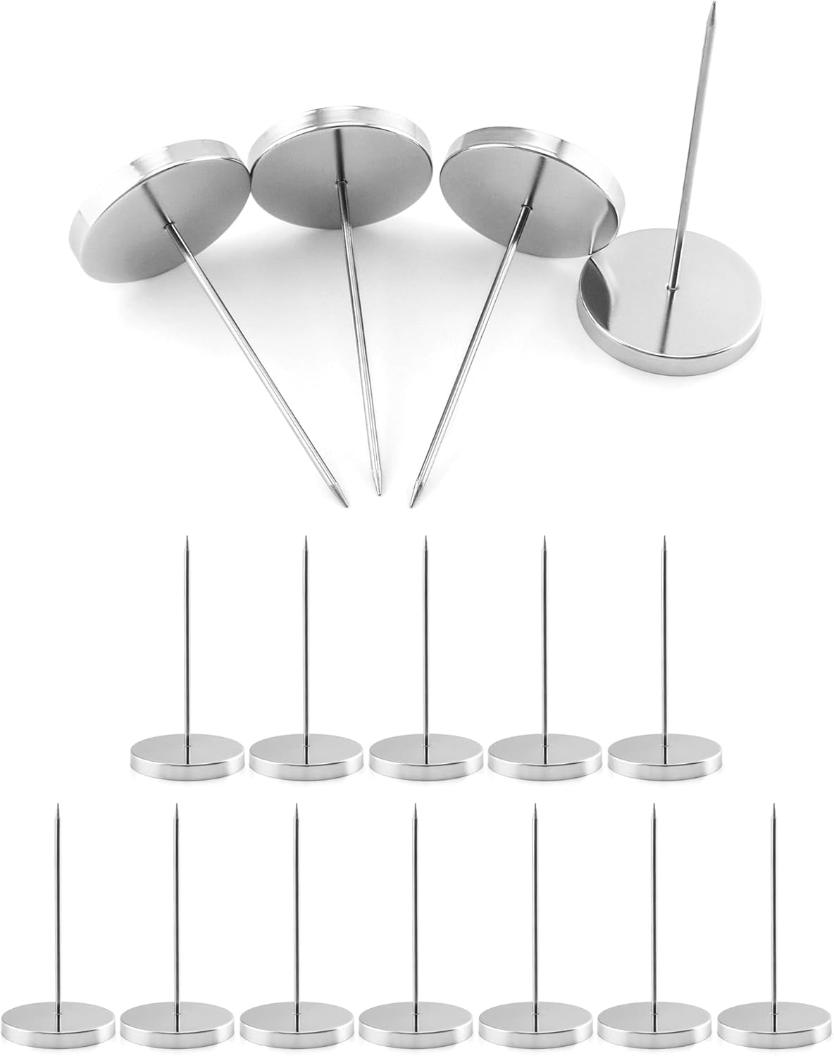 QWORK Desk Receipt Holder, 16 Pack Spike Stick Receipts Check Bill Fork Restaurant Check Spindle, Straight Rod Paper Holder, 5.5inch, Silver