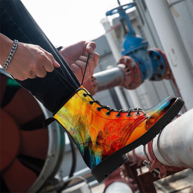 Image of Fashion Ankle Boots For Men Women Floral Mushroom Star Trendy Lace Up Unisex Booties Combat Trendy Street Wear Boots