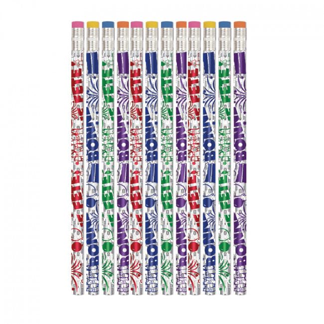 Classroom Capers 12 x Bonne Fete - French Reward HB Pencils with Erasers. Class Gift/Party Bag Filler